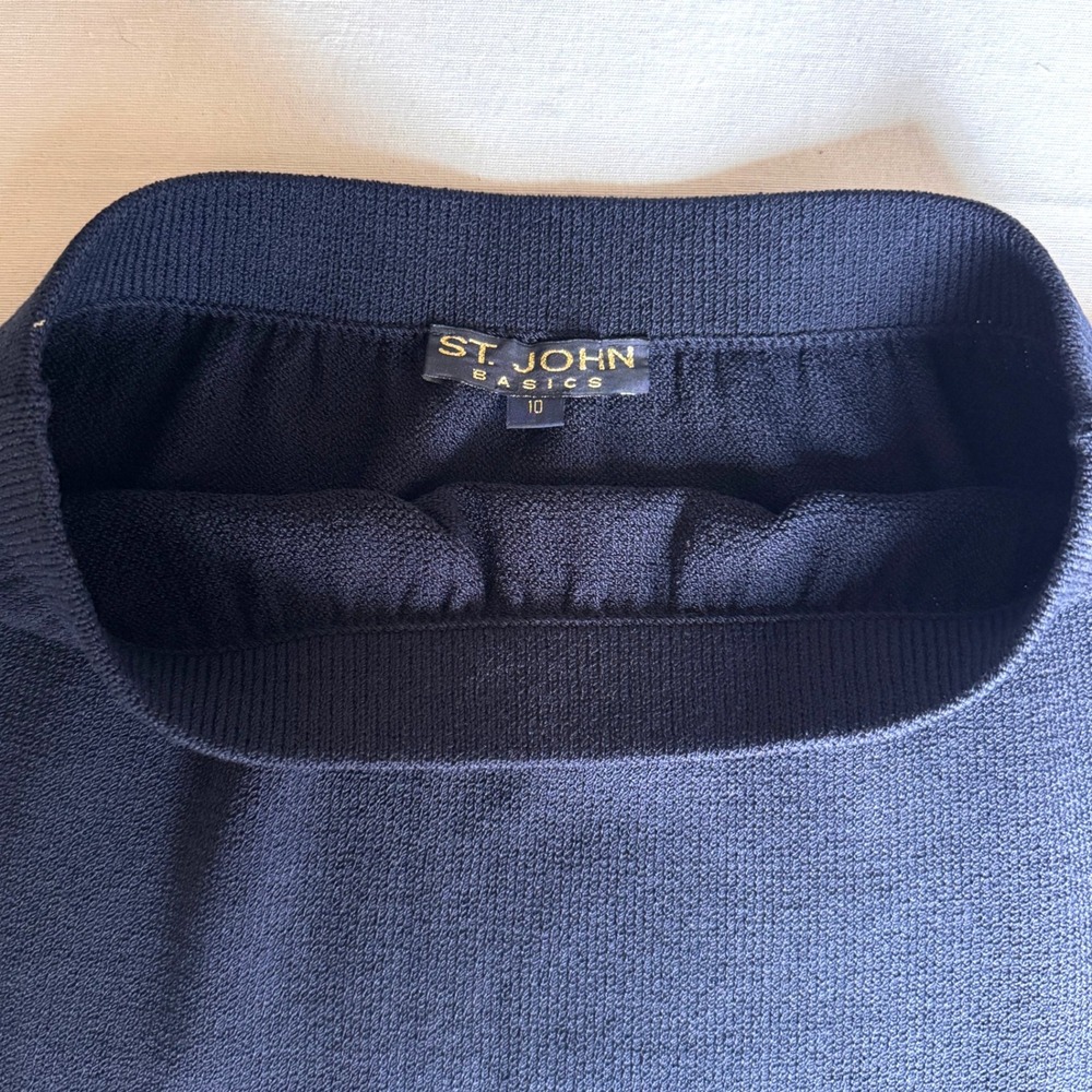 St. John Basics Navy Blue Santana Knit Pencil Skirt‎ Elastic Waist Womens - Picture 4 of 4